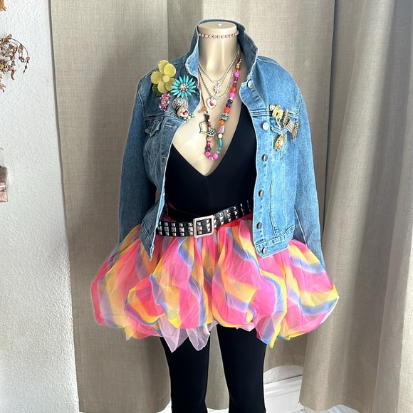 Bueno Niños Other - BUENOS NIÑOS L 💯 NYLON CHIFFON CLOWN TULLE TUTU RAINBOW ETHEREAL CINDY LAUPER